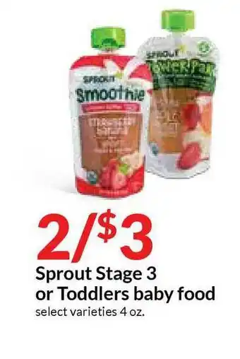 Hy-Vee Sprout Stage 3 Or Toddlers Baby Food offer