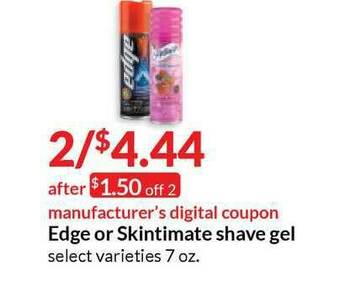 Hy-Vee Edge Or Skintimate Shave Gel offer