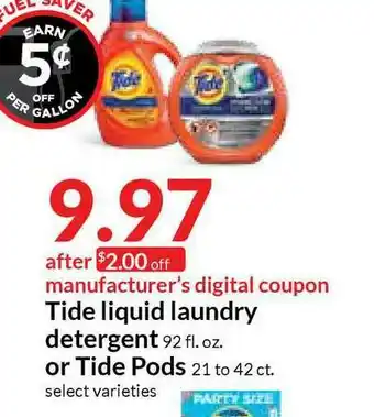 Hy-Vee Tide Liquid Laundry Detergent Or Tide Pods offer