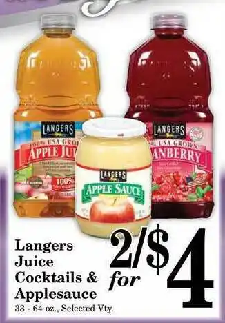 Harvest Foods Langers Juice Cocktails & Applesauce offer