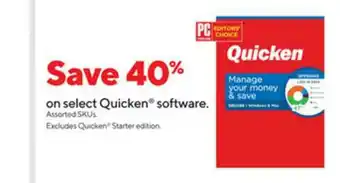 Staples Save 40% On Select Quicken Software offer