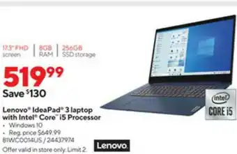 Staples Lenovo Ideapad 3 Laptop With Intel Core I5 Processor offer