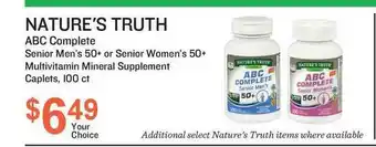 Nature's Truth Abc Complete Senior Men's 50+ Or Senior Women's 50+ Multivitamins Mineral Supplement Caplets, 100 Ct
