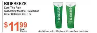 Biofreeze Cool The Pain Fast Acting Menthol Pain Relief Gel Or Colorless Gel, 3 Oz