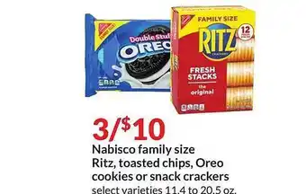 Hy-Vee Nabisco Family Size Ritz, Toasted Chips, Oreo Cookies Or Snack Crackers offer