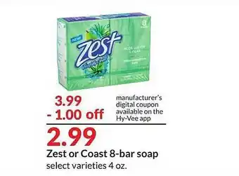 Hy-Vee Zest Or Coast 8-bar Soap offer
