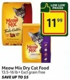 Harveys Supermarkets Meow Mix Dry Cat Food 13.5-16 lb offer