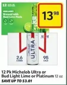 Harveys Supermarkets 12 Pk Michelob Ultra or Bud Light Lime or Platinum 12 oz offer