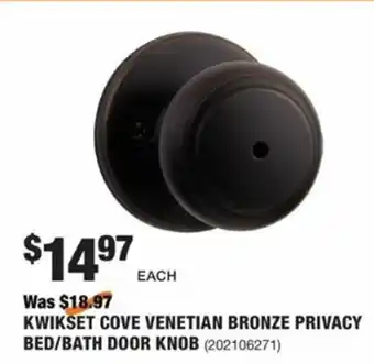 The Home Depot Kwikset Cove Venetian Bed/Bath Door Knob offer