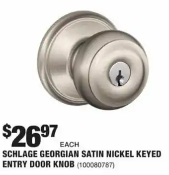 The Home Depot Schlage Georgian Satin Nickel Keyed Entry Door Knob 100080787 offer