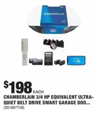 The Home Depot Chamberlain 3/4 HP Equivalent Ultra Quiet Belt Drive Smart Garage offer