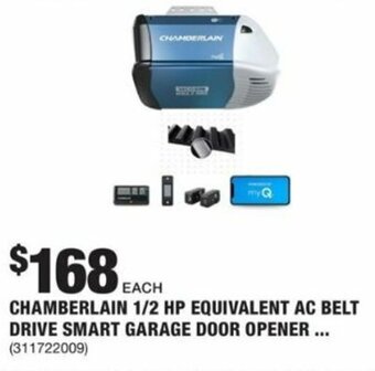 The Home Depot Chamberlain 1/2 HP Equivalent AC Belt Drive Smart Garage Door Opener offer
