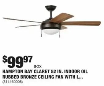 The Home Depot Hampton Bay Claret 52 in Indoor Oil Rubbed Bronze Ceiling Fan offer