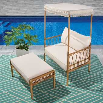 Walmart Better Homes & Gardens Willow Sage 2 Piece All-Weather Wicker Outdoor Canopy Chair and Ottoman Set, Beige offer