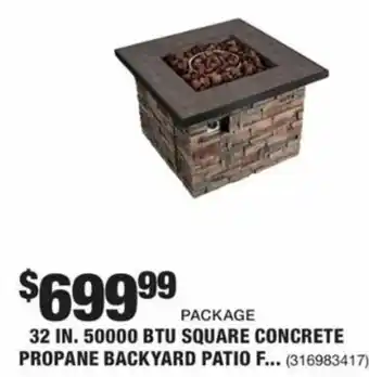 The Home Depot 32 in. 50000 BTU Square Concrete Propane Backyard Patio offer