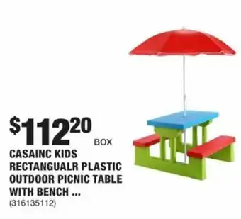 The Home Depot Casainc Kids Rectangular Plastic Outdoor Picnic Table with Bench offer