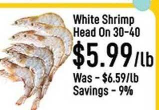 Seafood City White Shrimp Head On 30-40 offer