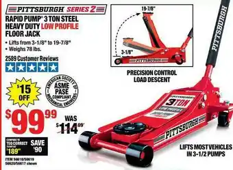 Harbor Freight Tools Rapid Pump 3 Ton Steel Heavy Duty Low Profile Floor Jack offer