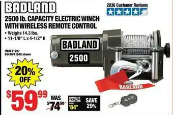 Harbor Freight Tools 2500 Lb. Capacity Electric With Wireless Remote Control offer