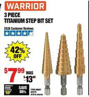 Harbor Freight Tools 3 Piece Titanium Step Bit Set offer