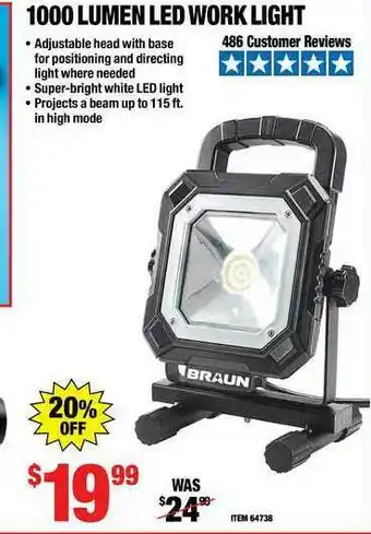 Harbor Freight Tools 1000 Lumen Led Work Light offer