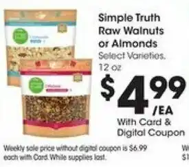 Simple Truth Raw Walnuts or Almonds 12 oz