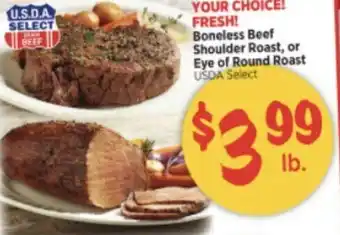 H-E-B Boneless Beef Shoulder Roast, or Eye of Round Roast offer