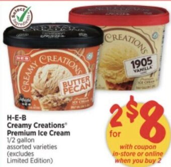 H-E-B H-E-B Creamy Creations Premium Ice Cream offer