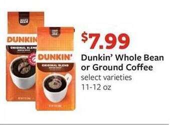 Fareway Dunkin' Whole Bean Or Ground Coffee offer