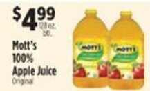 Pioneer Supermarkets Mott's 100% Apple Juice offer