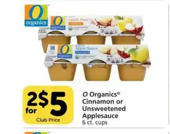Pavilions O Organics Cinnamon Or Unsweetened Applesauce offer