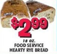 Miners County Market 18 oz. Food Service Hearty Rye Bread offer