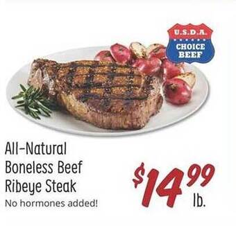 Sprouts Farmers Market Allnatural Boneless Beef Ribeye Steak offer