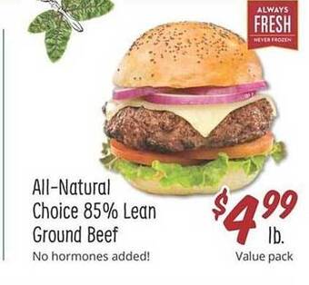 Sprouts Farmers Market Allnatural Choice 85% Lean Ground Beef offer