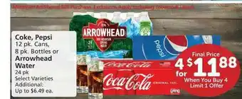 Albertsons Coke , Pepsi Or Arrowhead Water offer