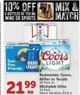 Albertsons Budweiser , Coors , Miller Or Tecate Or Michelob Ultra offer