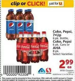 Albertsons Coke, Pepsi , 7•up , Coke , Pepsi Or Aha offer