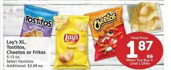 Albertsons Lay's XL , Tostitos Cheetos Or Fritos offer