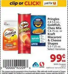 Albertsons Pringles , Goldfish Chex Mix Or Kraft Macaroni & Cheese Shapes offer