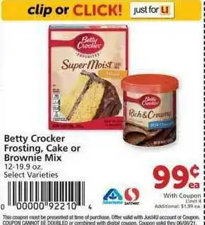 Albertsons Betty Crocker Frosting , Cake Or Brownie Mix offer