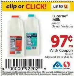 Albertsons Lucerne Milk offer