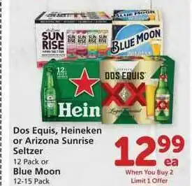 Albertsons Dos Equis , Heineken Or Artizona Sunrise Seltzer Or Blue Moon offer