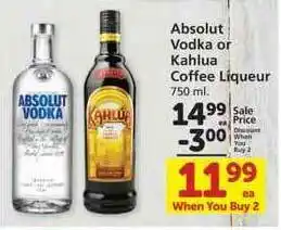 Albertsons Absolute Vodka Or Kahlua Coffee Liqueur offer