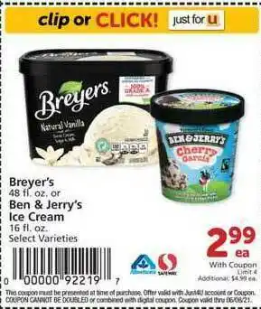 Albertsons Breyer's Or Ben & Jerry's Ice Cream offer