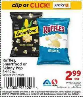 Albertsons Ruffles, Smartfood Or Skinny Pop offer