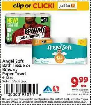 Albertsons Angel Soft Bath Tissue Or Brawny Paper Towel offer