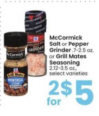 Albertsons McCormick Salt Or Pepper Grinder Or Grill Mates Seasoning offer
