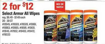 AutoZone Select Armor All Wipes offer