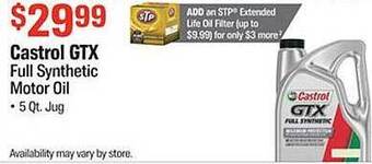 AutoZone Castrol Gtx Full Synthetic Motor Oil offer