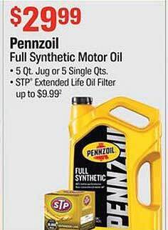 AutoZone Pennzoil Full Synthetic Motor Oil offer